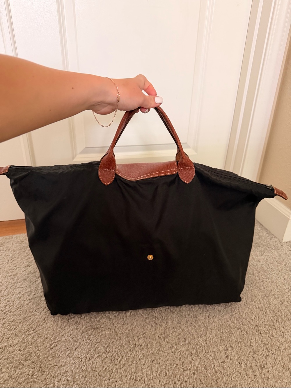 Longchamp Black Nylon Tote with Brown Leather Trim travel bag - Picture 5 of 8